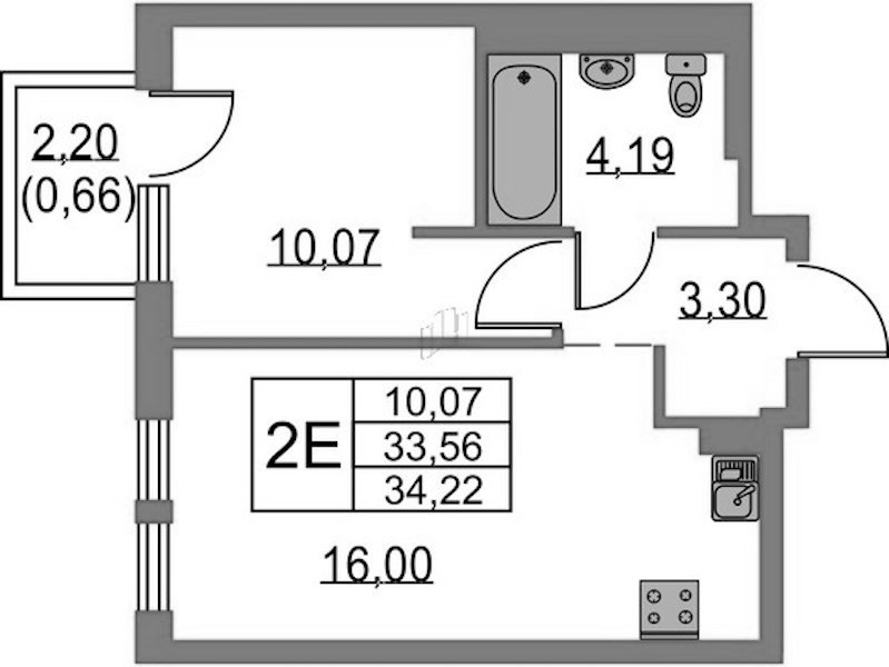 1-комнатная квартира 34.22 м², 4/15 эт., ЖК «Невская Долина»